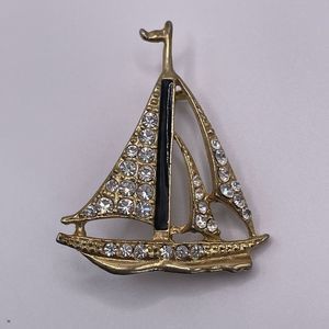 Vintage sailboat pin brooch rhinestones enamel